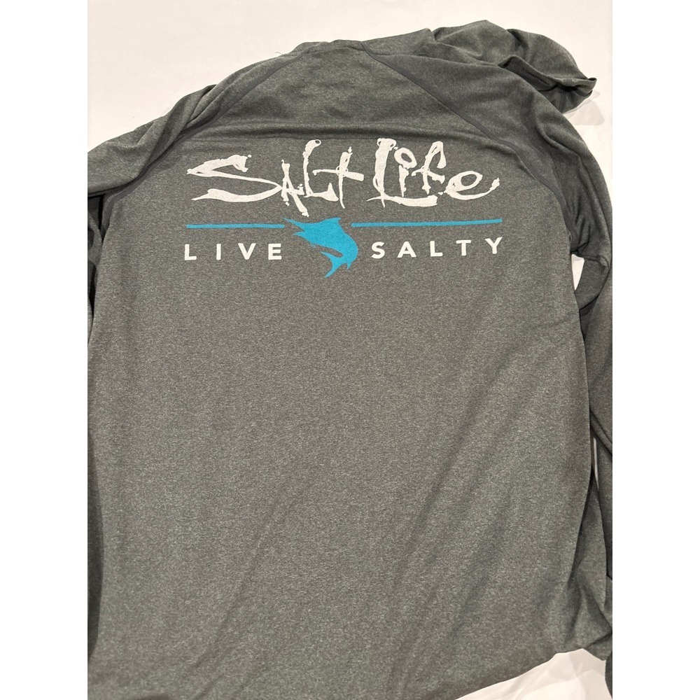 Salt Life SLX Live Salty Mens Medium Gray Performance Hoodie Sun Shirt Fishing - Picture 3 of 3